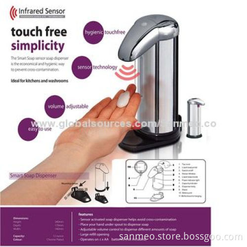 Automatic Sensor Soap Dispenser, Built-in infrared Smart Sensor, Base Wall-mounted Stainless Steel